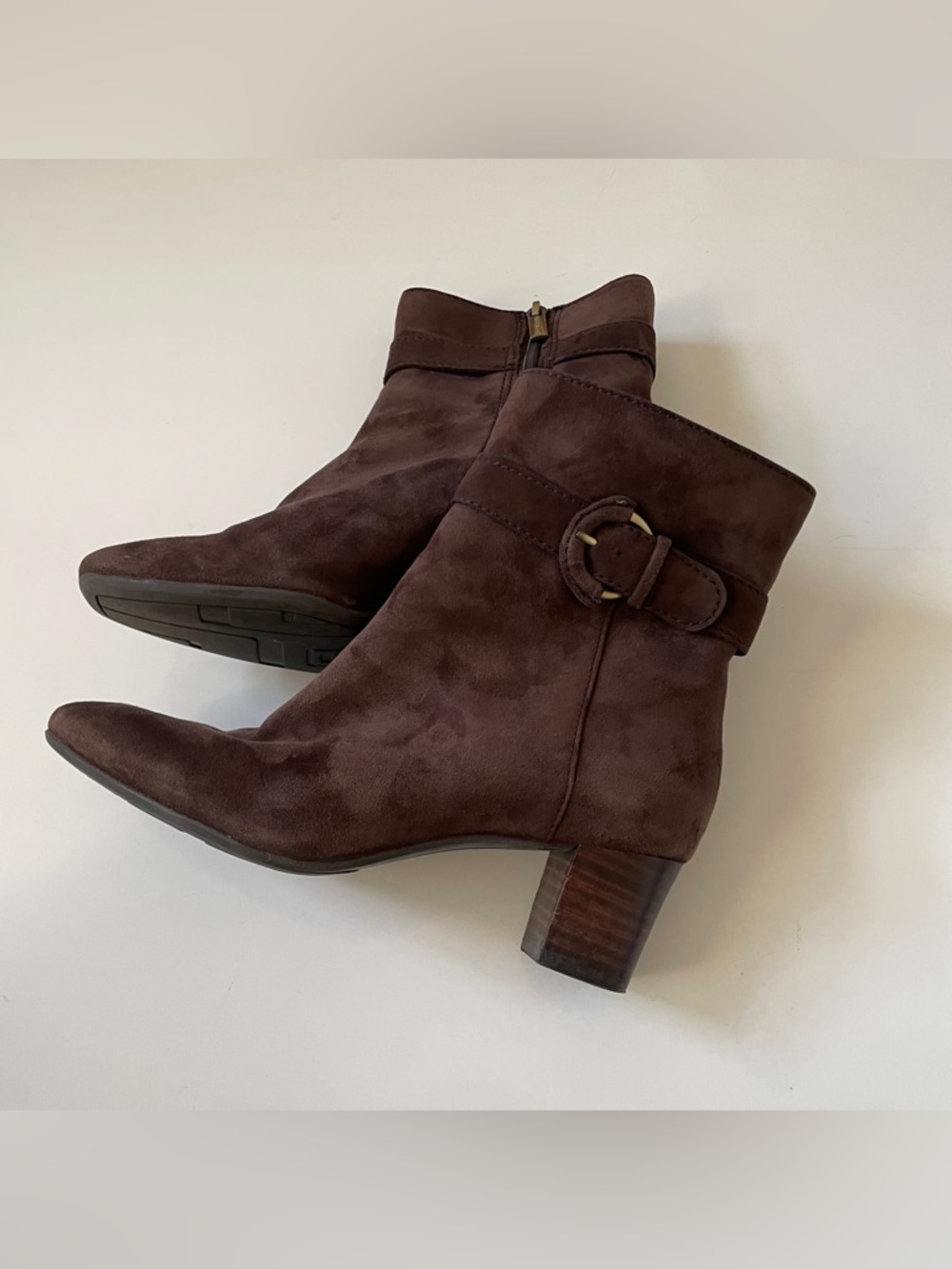 Bandolino Brown Suede Heeled Boots, Size 6 Leather Upper with Gold Accents - Picture 3 of 10